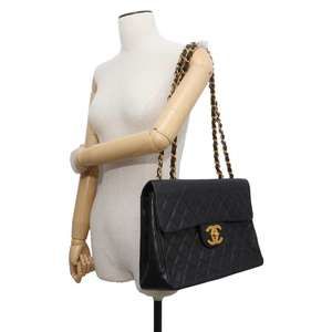 CHANEL Chain Shoulder Bag Matelasse 30 Coco Mark Lambskin W Chain Black